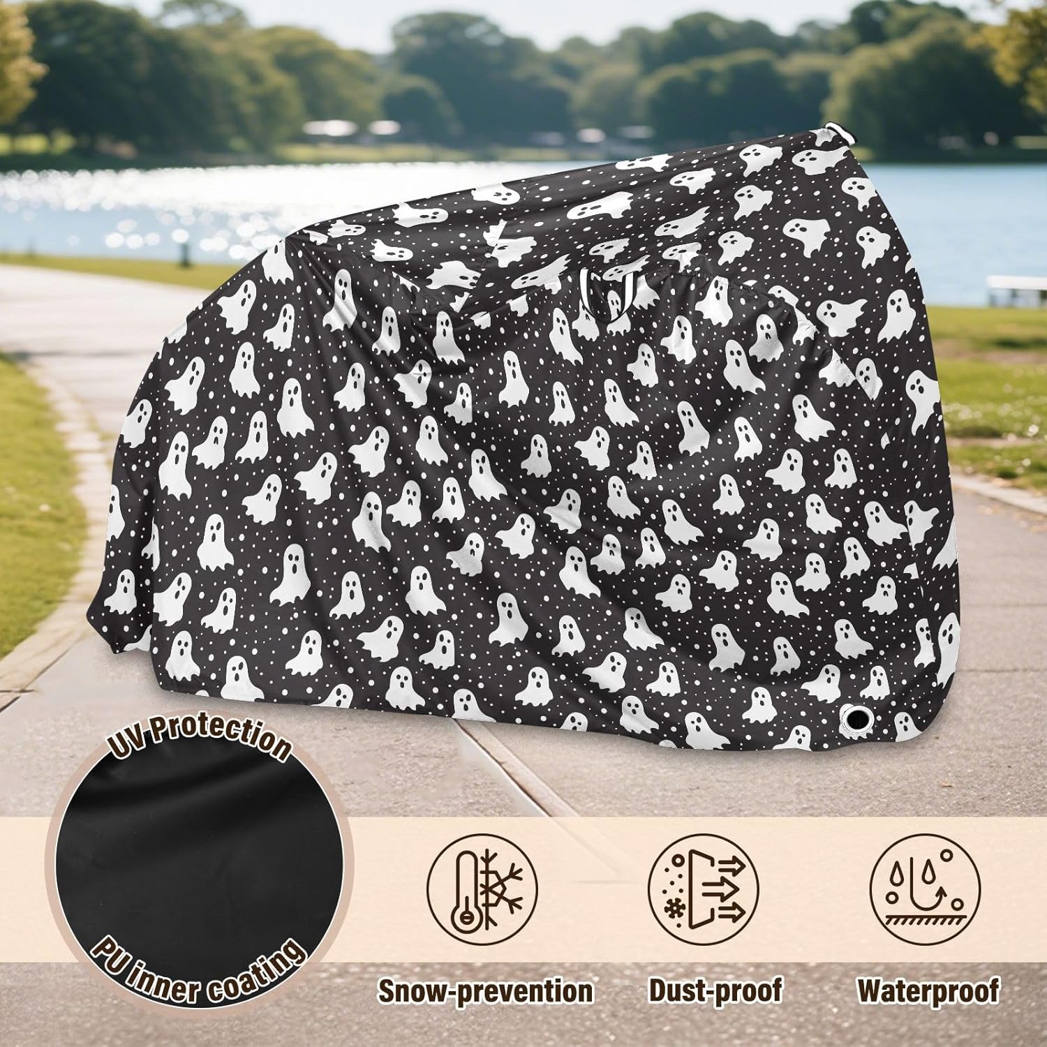 ALAZA Ghost Polka Dots Bike Cover Waterproof Outdoor Ebike Bicycle Covers Tarp Protection for 1/2 Bikes, Sun UV Dust Wind Proof