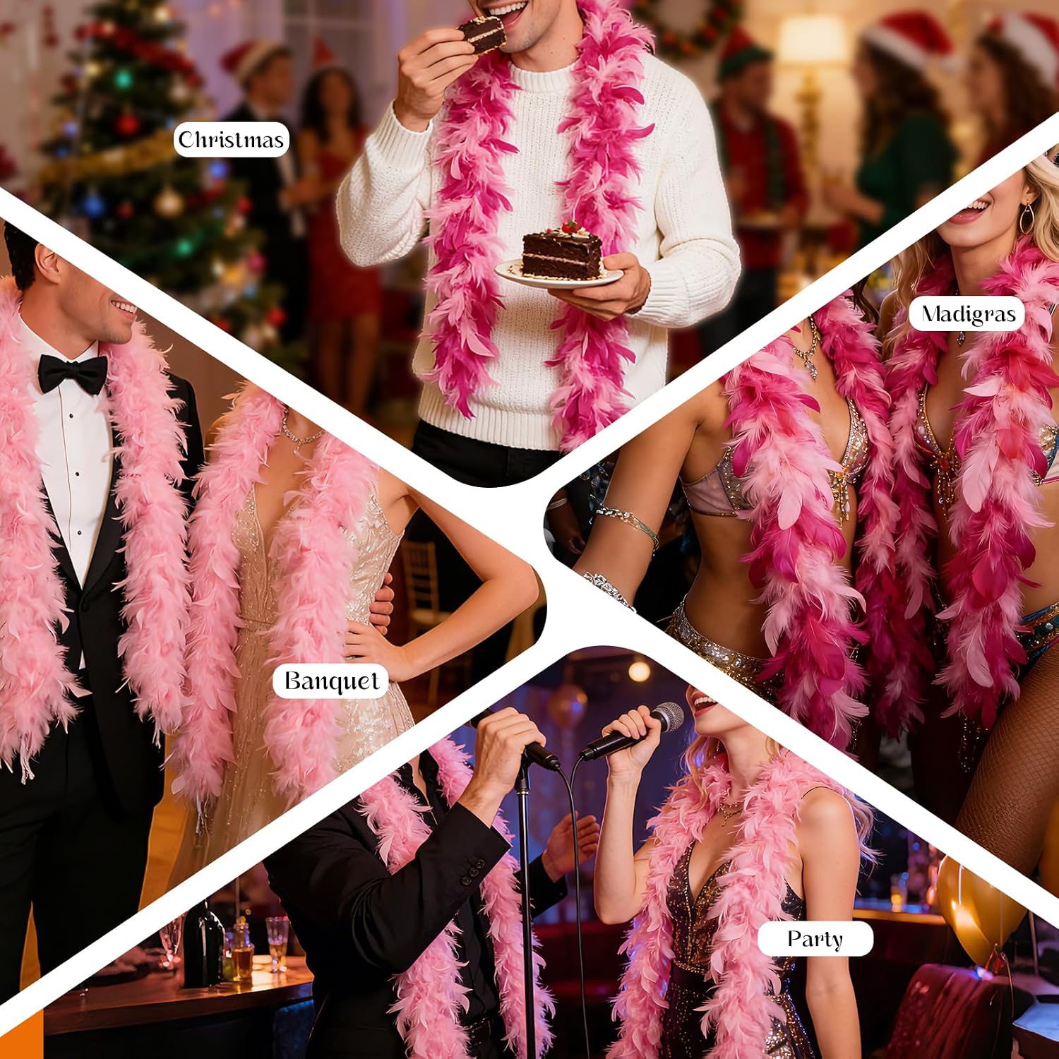 6PCS Feather Boas 45g 2 Yard for Mardi Gras Party Decorations Masquerade Soft Fluffy Feather Boa Garland