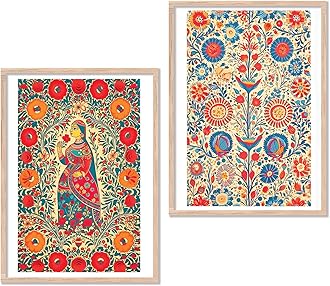 kotart Madhubani Art Framed Painting for Home, Living Room, Hall, Traditional Pichwai Art Paitnings with Frame for Home Decor (Set of 2) (Style02)