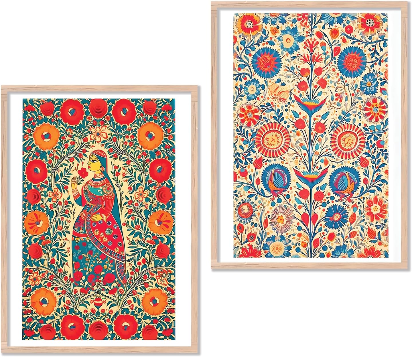 kotart Madhubani Art Framed Painting for Home, Living Room, Hall, Traditional Pichwai Art Paitnings with Frame for Home Decor (Set of 2) (Style02)