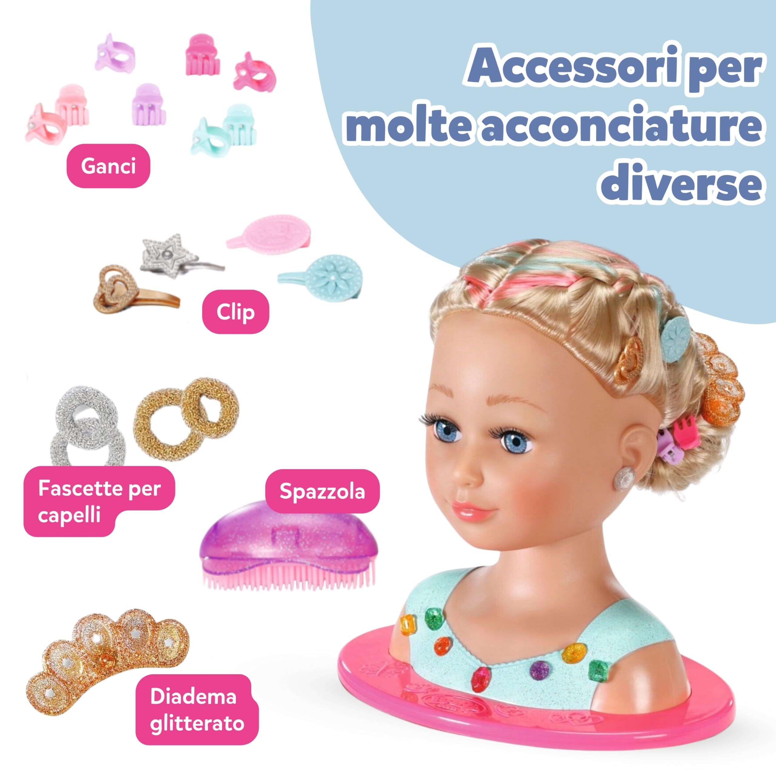 BABY born Testa da acconciare Principessa con accessori | Palette trucco, spazzola e accessori per lo styling, capelli lunghi