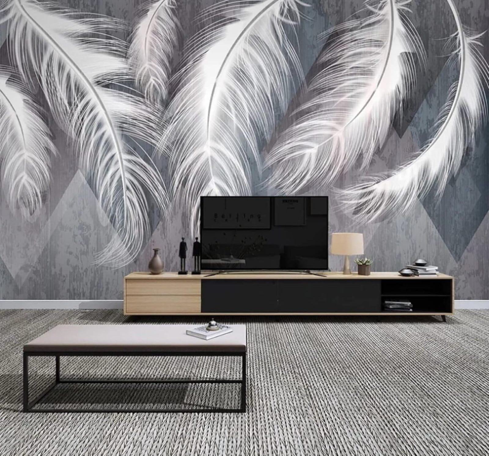 XLMING Retro Geometric Three Dimensional White Feathers 3D Wallpaper Luxury Home Dining Decor Paste Sofa Living Room The Wall for Bedroom Mural-250cm×170cm