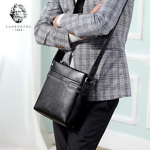 Miniatura 4 de LAORENTOU Maletín de cuero de grano completo para laptop bolsa de mensajero para hombres negocios viajes trabajo computadora bolsa de hombro