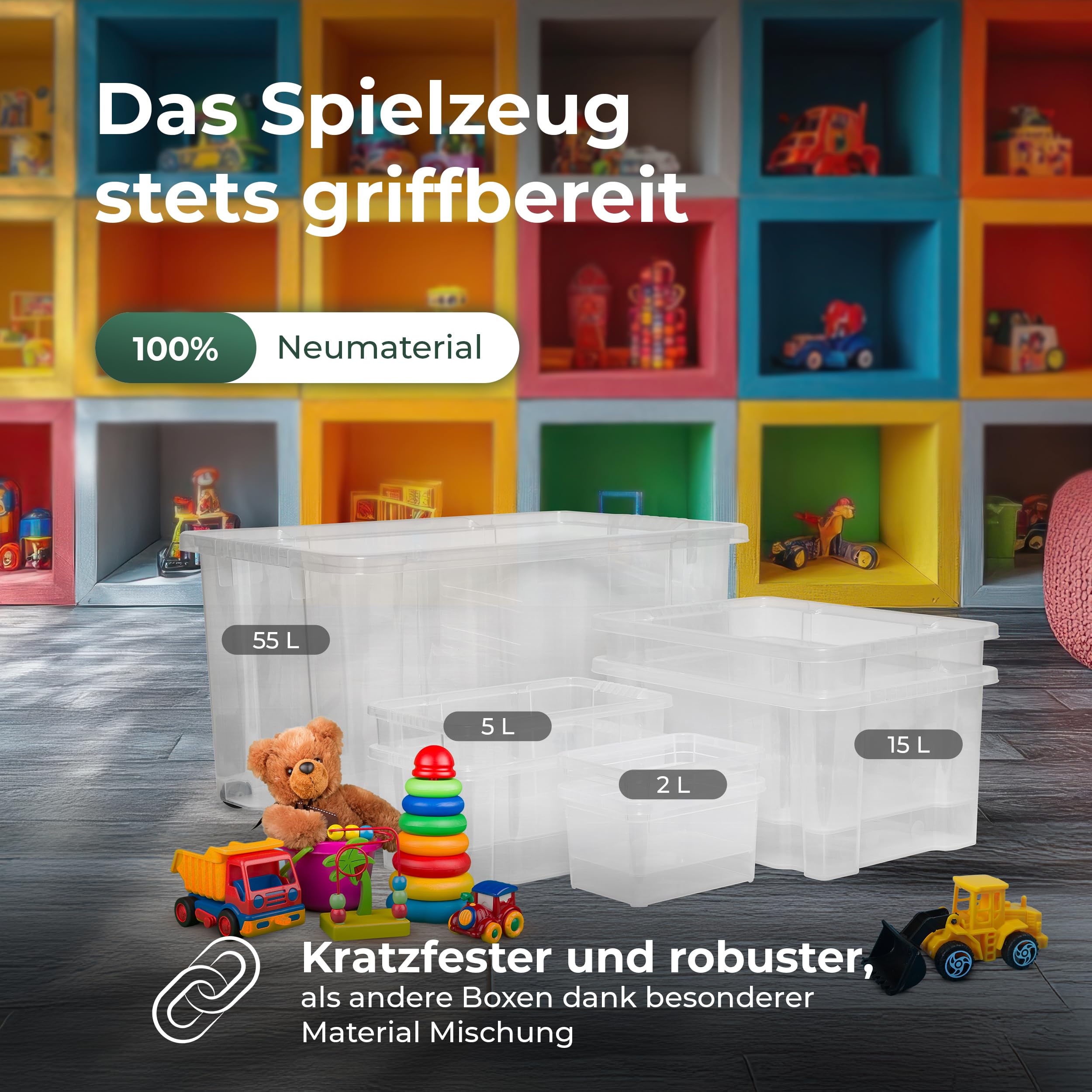 Novaliv 2x XXL Aufbewahrungsboxen ohne Deckel Groß 80L transparente nestbar stapelbar Rollboxen Kunststoff BPA-frei 59x39x44 cm