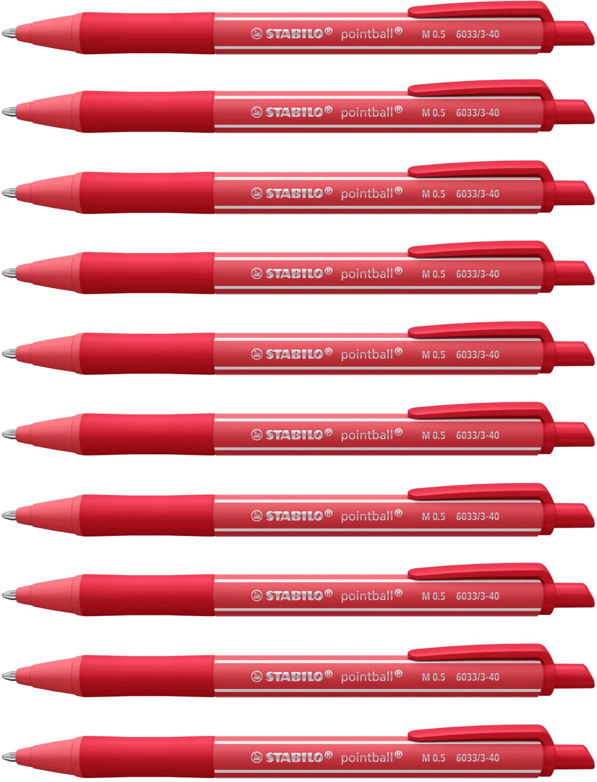 STABILO pointball colorful - Ballpoint Pen - Pack of 10 - Rust Red with Red Ink