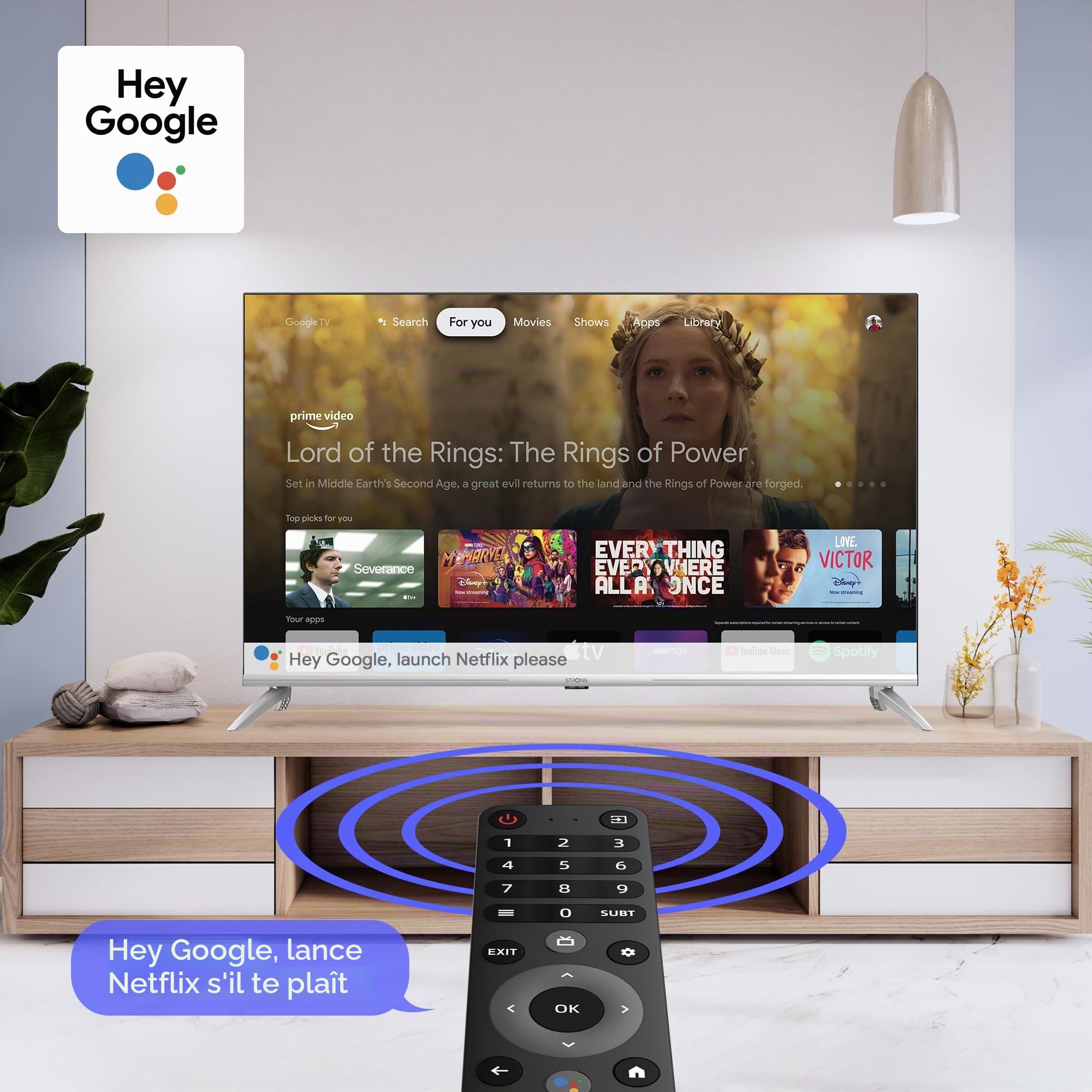 Strong - Smart tv 4K UHD SRT43UD6593 - 43 Pouces (108 cm) Connectée sous Android TV - Applis de Streaming - Partage de Fichiers/Écrans - WiFi & Bluetooth - Google Assistant - Noire