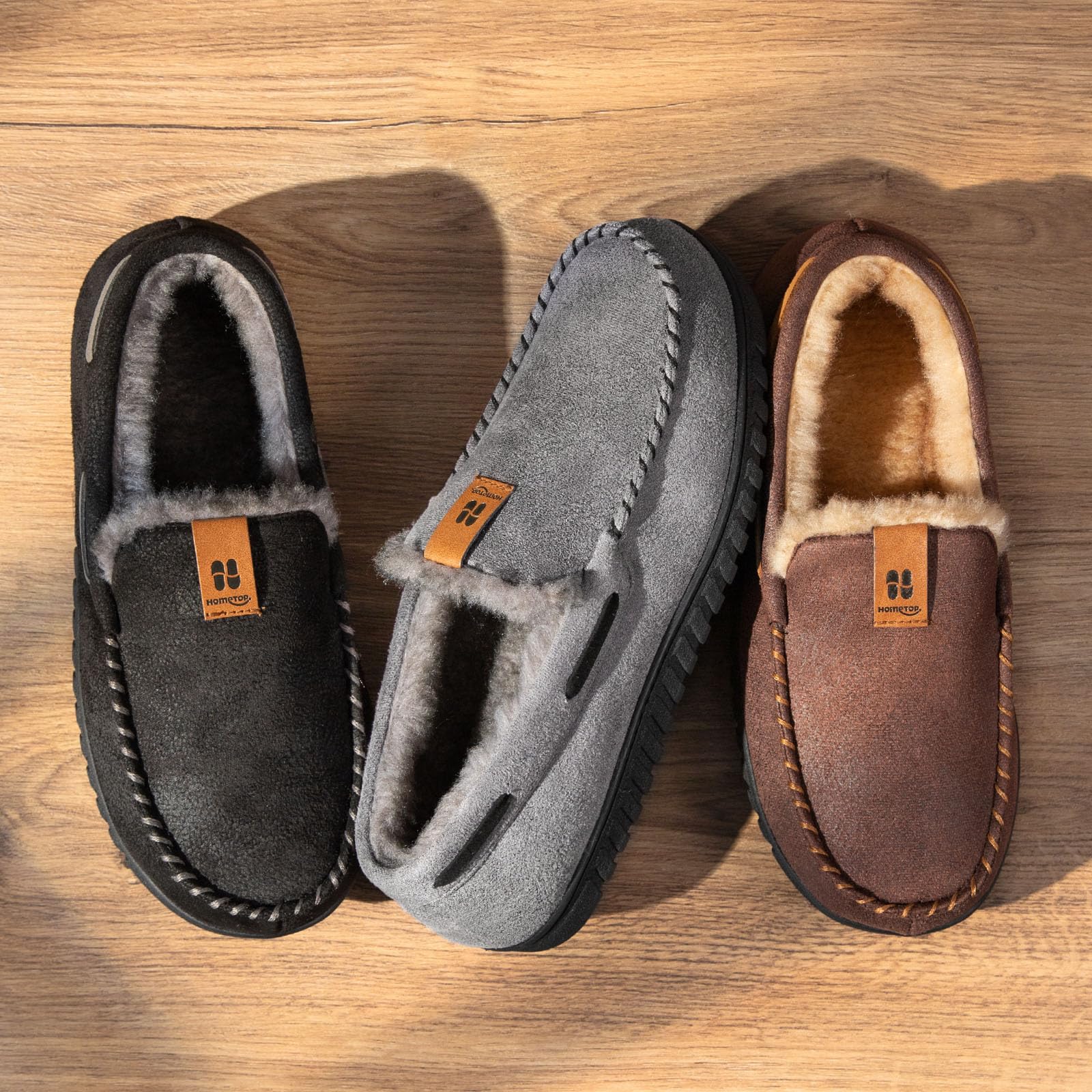 HomeTop Men's Suede Memory Foam Moccasin Slippers Soft Plush Warm Lining House Shoes