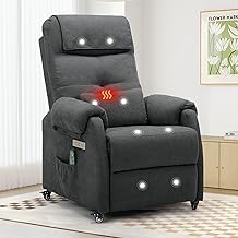 Power Recliner Chair for Adults, Recliner for Small Spaces with Rollers, Electric Chair with Massage and Heat, USB and Type-C Charge Port, Fabric Recliner Chair for Living Room, Bedroom