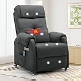 Power Recliner Chair for Adults, Recliner for Small Spaces with Rollers, Electric Chair with Massage and Heat, USB and Type-C Charge Port, Fabric Recliner Chair for Living Room, Bedroom