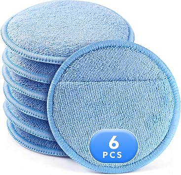 wlich 6 PCS Wax Applicator Pads, 5-inch Diameter Polishing Pad with Finger Pocket, Microfiber Buffing Pads and Car Wax Applicator Foam Sponge for Car Detailing and Fine PolishingBlue