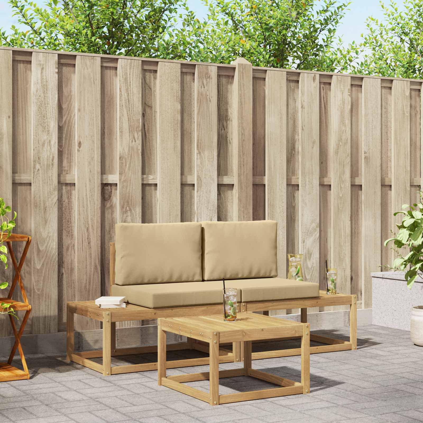 Canapé modulaire d'extérieur en acacia massif avec coussins de siège de jardin imperméables
