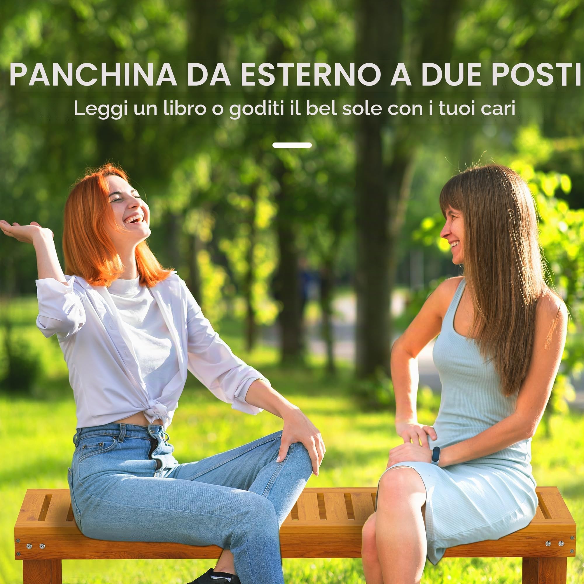 Outsunny Panca da giardino a 2 posti Panca in legno a doghe 300 kg Panca da giardino Terrazza 120x34x43 cm Teak