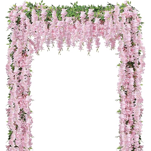 U'Artlines 5Pcs 7.2Ft/Piece Artificial Wisteria Garland Silk Fake Pink Wisteria Flowers Hanging Greenery Vines Garlands Rattan for Home Garden Wedding Arch Party Indoor Outdoor Decor