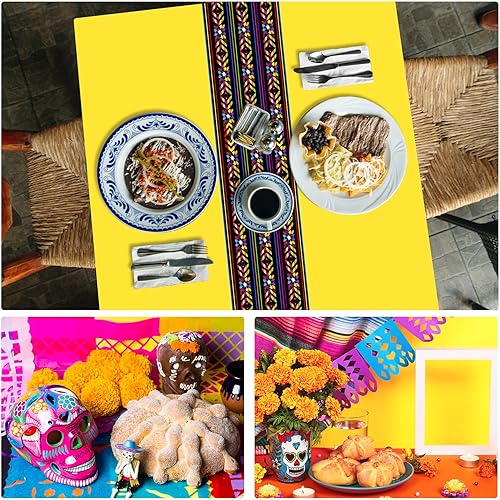 Miniatura 6 de Oudain 6 manteles para fiesta de 108 x 54 pulgadas, mantel de plástico impermeable mexicano, desechable, para noche de tacos, fiestas festivas