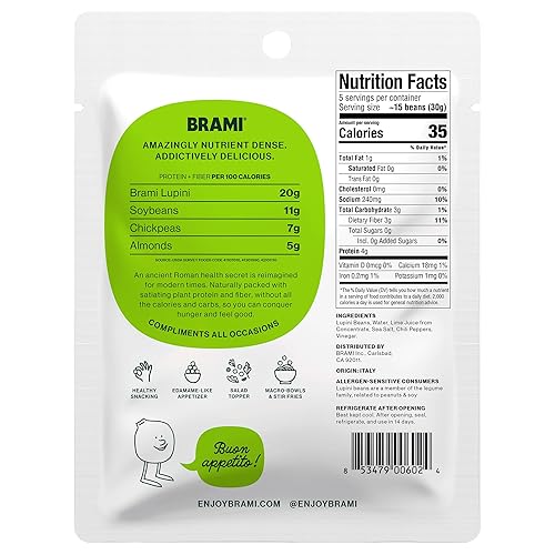 Miniatura 2 de BRAMI Lupini Frijoles Snack, chile y lima, 0.17 oz de proteína a base de plantas, 0.00 oz de carbohidratos netos, vegano, vegetariano, keto, dieta