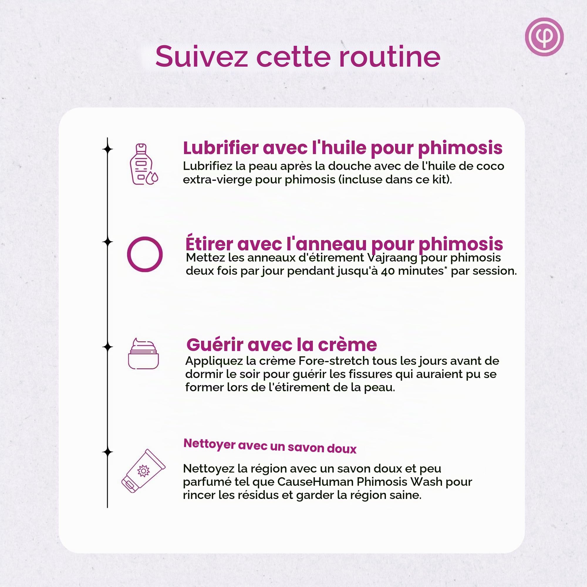 Vajraang Kit Complet Phimosis – Anneaux + Crème + Huile | 20 anneaux en silicone médical + Crème assouplissante & Huile de Coco vierge 50 ml - Solution progressive et naturelle