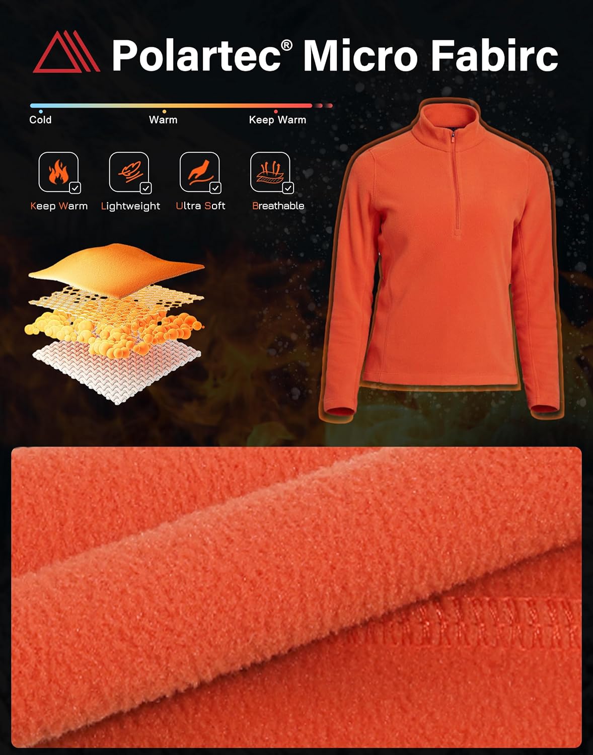 Pioneer Camp Women's Polartec Quarter Zip Fleece Pullover Running Lightweight Thermal Base Layer Long Sleeve Shirts - Image 3