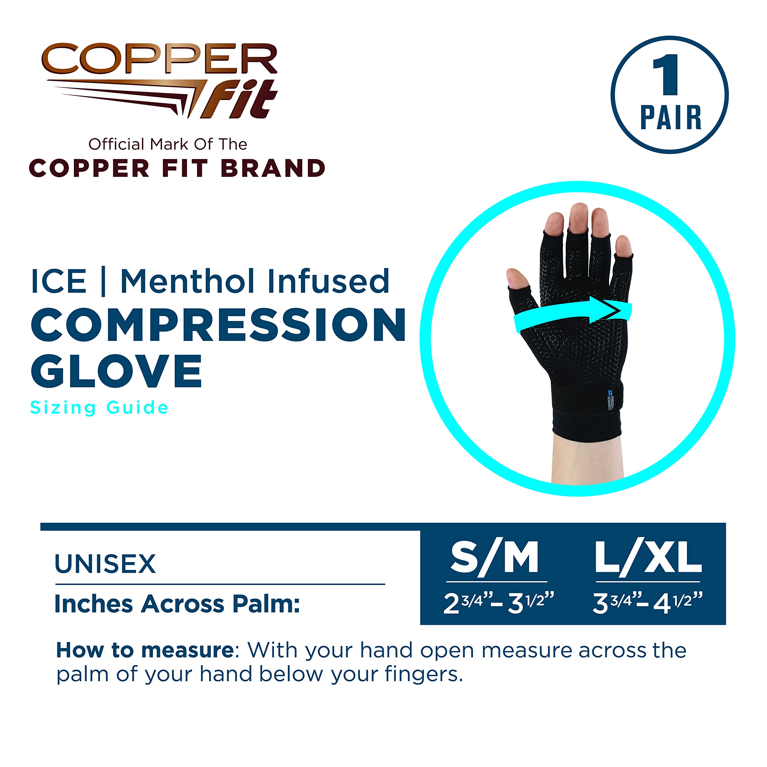 Copper Fit ICE Compression Gloves Infused with Menthol and Coq10 for