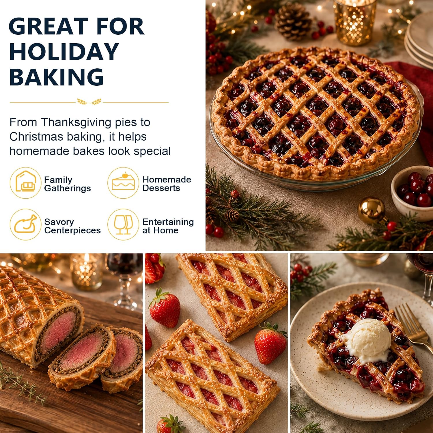 Pastry Lattice Roller Cutter, Stainless Steel Dough Lattice Cutter for Pie Crust, Puff Pastry, Pizza Dough, Bread, Tarts and Beef Wellington Baking