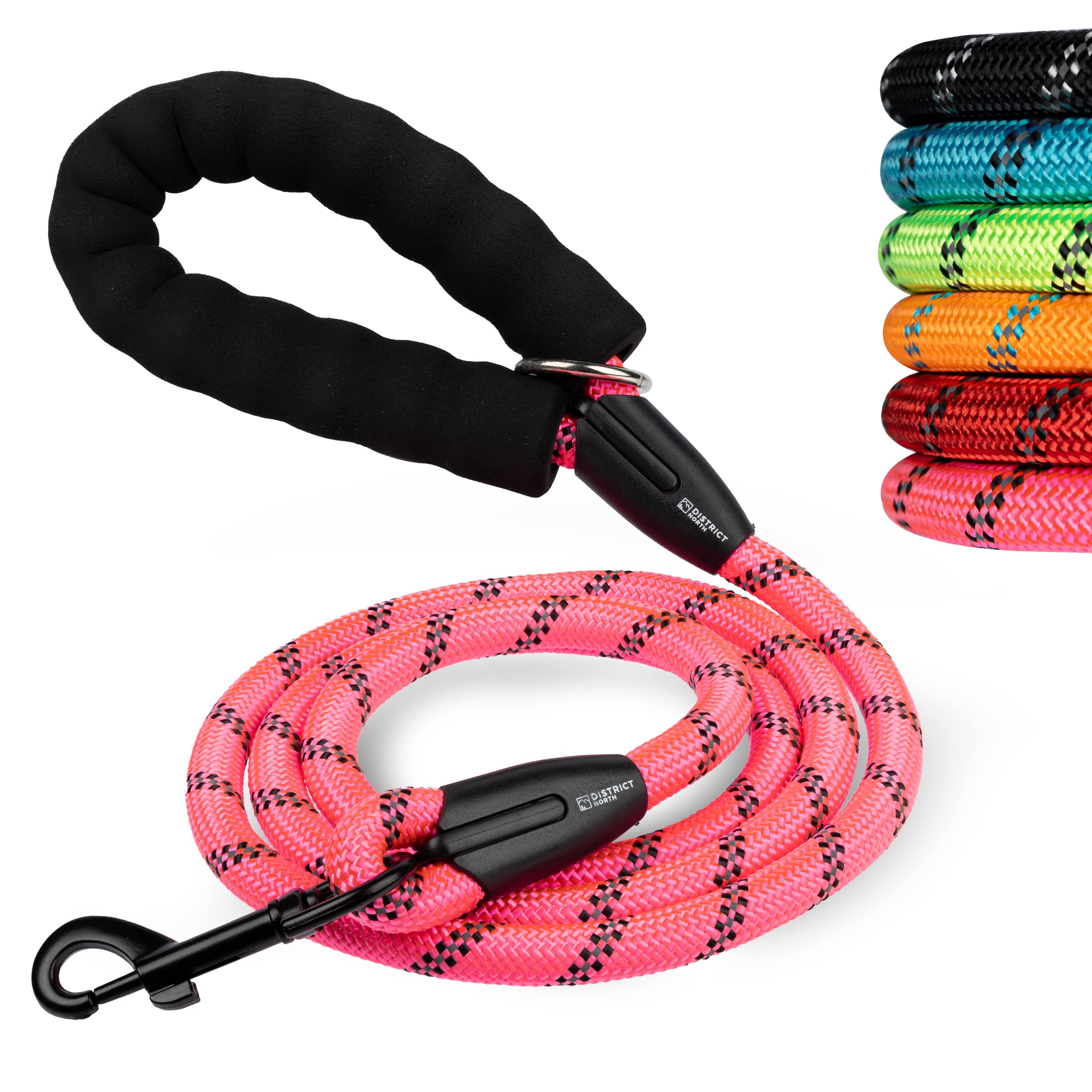 District North Correa reflectante para perros, 150 cm de largo, correa de entrenamiento para perros, cómoda y acolchada, correa prémium para perros grandes (150 cm, rosa)