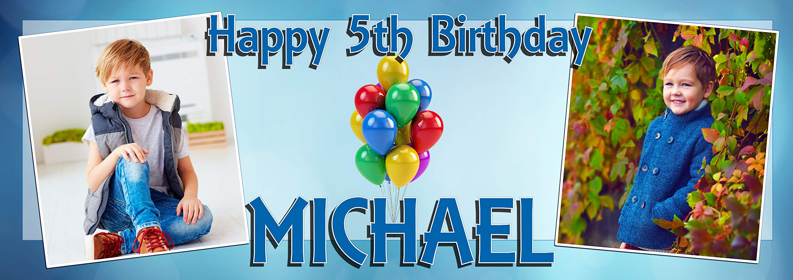 Personalised GIANT Jumbo Happy Birthday Party PHOTO Poster Banner N57 - Boys Blue Sparkle Balloons 1st 3rd 5th 8th 10th 13th 16th 18th 21st 30th 40th 50th 60th 70th ANY AGE Large 5.5ft x 1.9ft