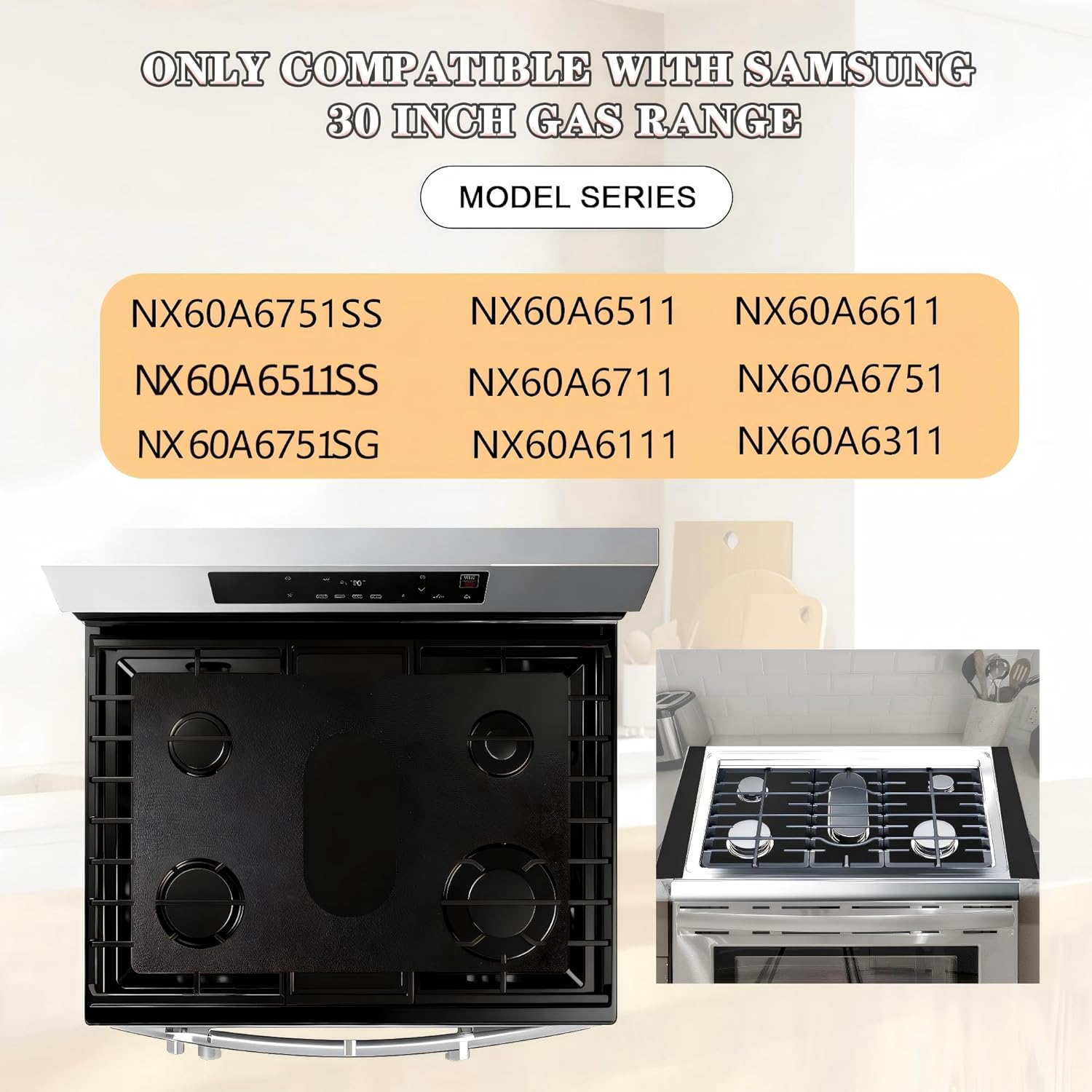 2 PCS Stove Protector For 30inch SamSung Stovetop Gas Range Cooktop Liner NX60A6511SS/NX60A6751SG/NX60A6511/NX60A6311/NX60A6111/NX60A6611/NX60A6711/NX60A6751,Reusable, Non-Stick and Easy to Clean