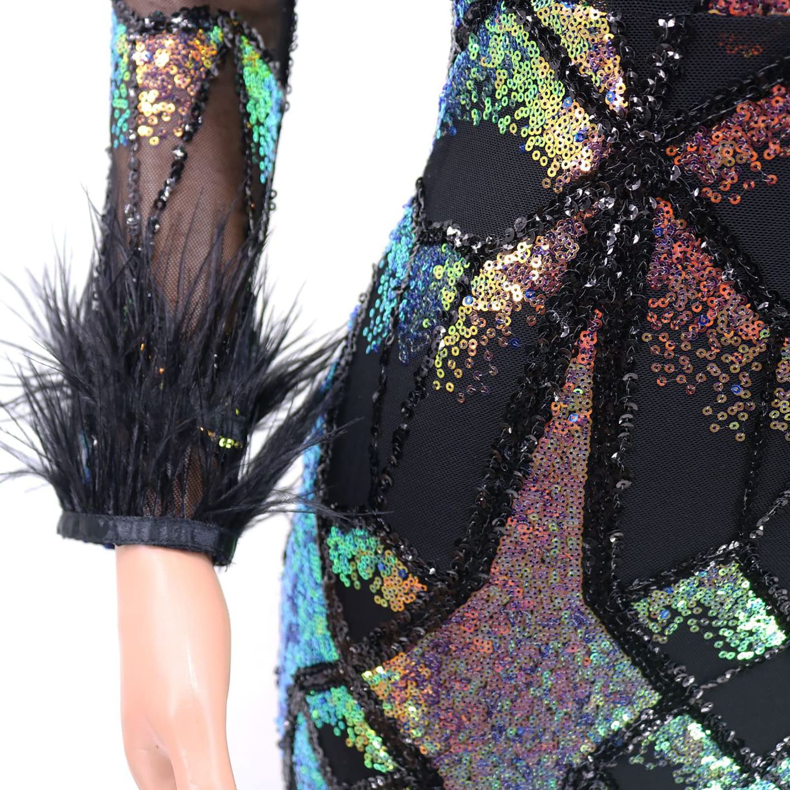 Vestido de Club Nocturno con Lentejuelas para Mujer, Vestido de Falda Corta de Manga Larga de Verano con Escote en V Profundo Vestido de Cóctel para Dama de Honor Vestidos de Graduación