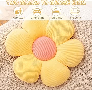 Flower Pillow, 2PCS Daisy Cushion, 38x38cm Flower Floor Cushion Pillow, Daisy Window Seat Throw Pillow, Cushions for Room Decor, Daisy Seat Pads for Car Home Sofa Chair and Floor(Yellow, White)