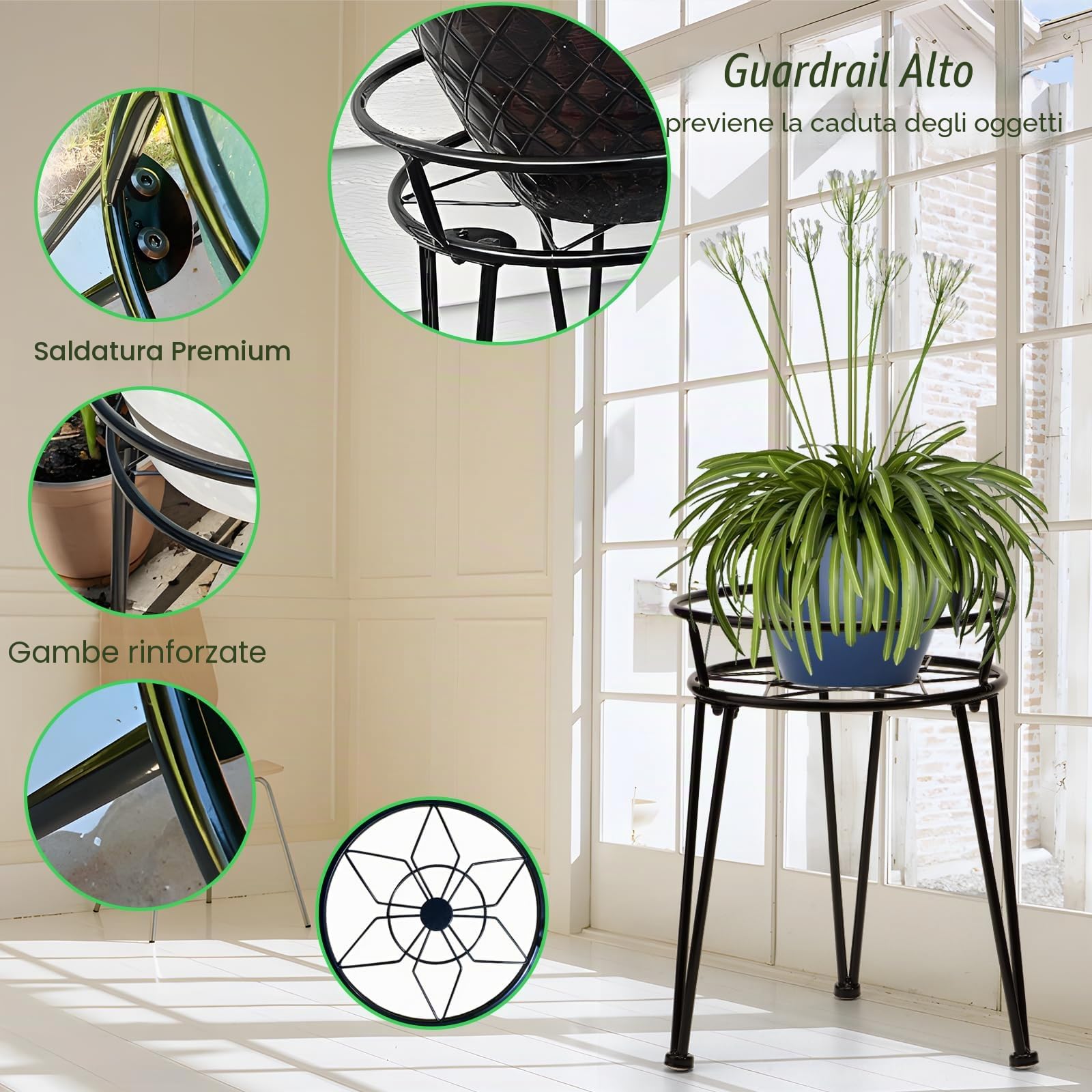 3 Pacchetto Metallo Porta Piante da Interno Esterno, Pesante Dovere Scaffale per Piante per Pianta Multipla, Antiruggine Ferro Portavaso da Interno, Nero Casa Giardino Espositore Portafiori