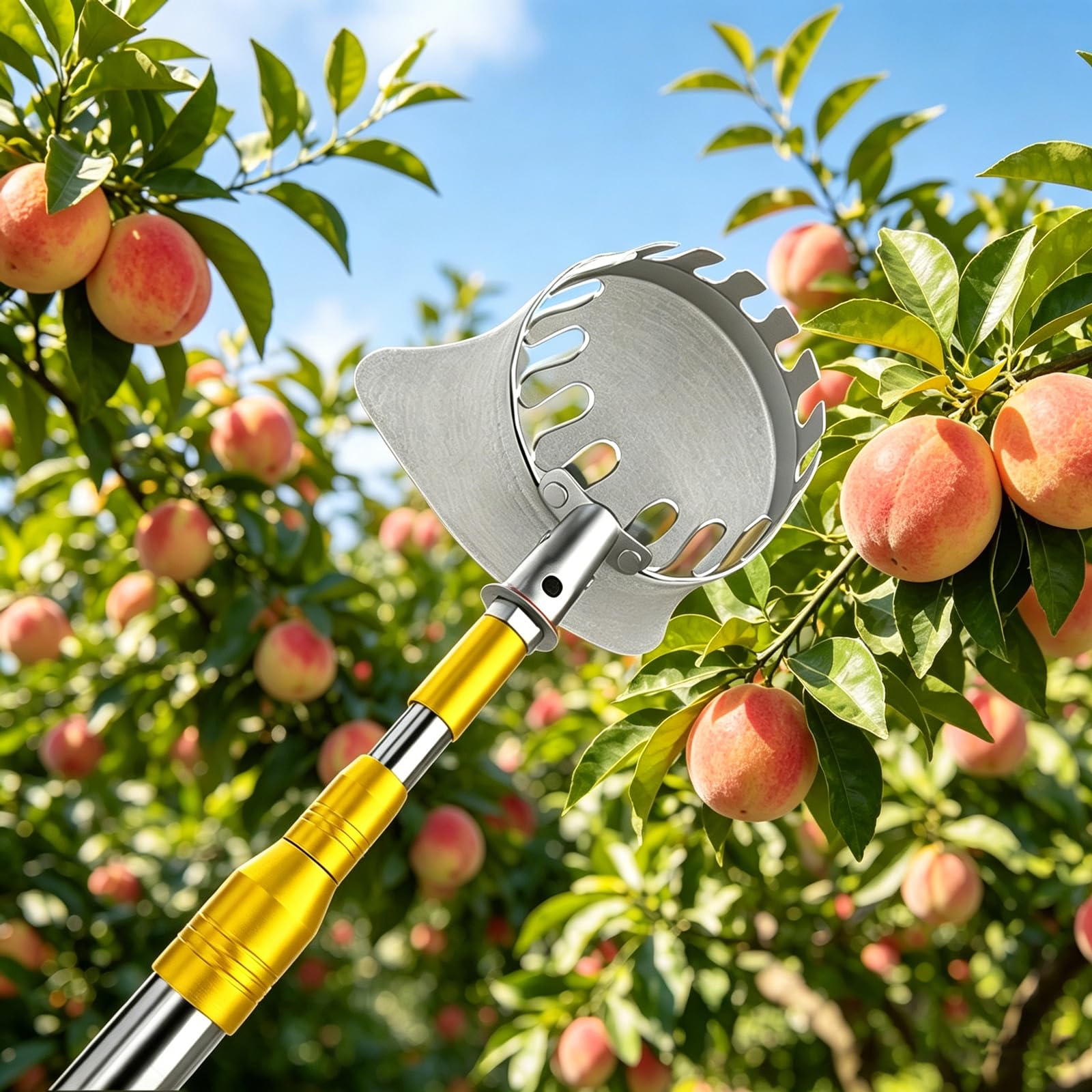 Raccoglifrutta con Palo in Acciaio Inox Leggero,Raccoglitore Telescopico per Frutta,Raccoglitore di Frutta Fatto in Acciaio Inossidabile,per Arance,Limoni,Fichi