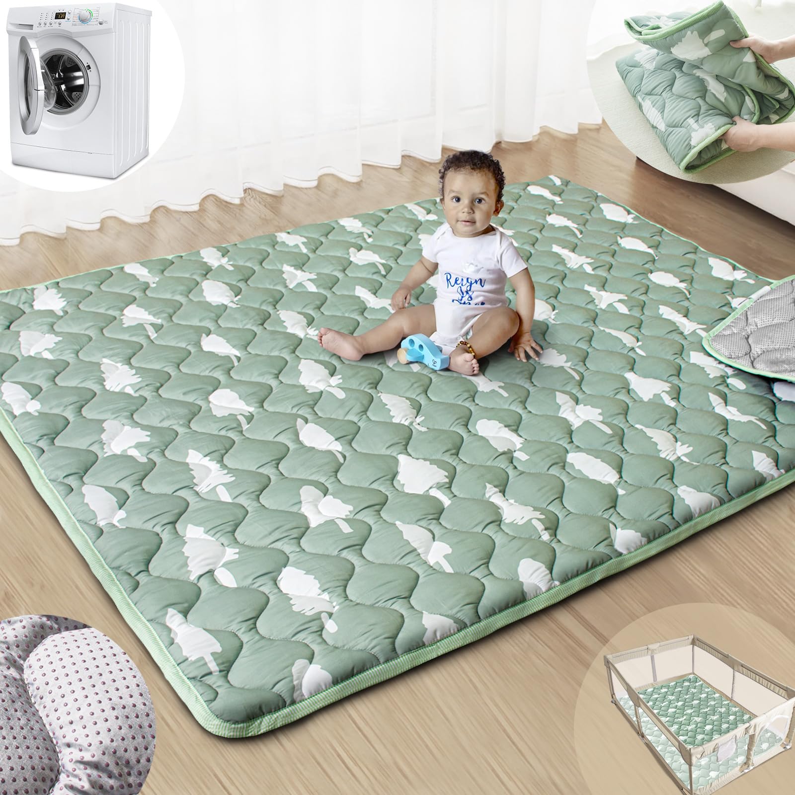 Beavtaens Baby Play Mats for Floor, 71”x59” Upgraded Thickness & Larger Super Soft Playmat for Babies and Toddlers, Foldable Washable, Upgrade