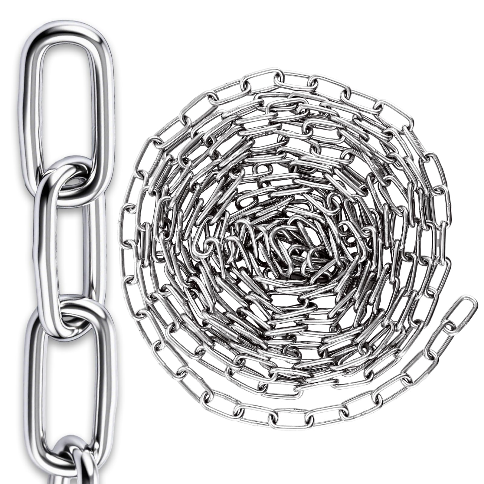 Chaine Acier Inoxydable 304 4 mm X 6 m Argent, Chaine Inox Fine en Sachet pour Bricolage Jardin Atelier Décoration Legere Maison Projet Extérieur