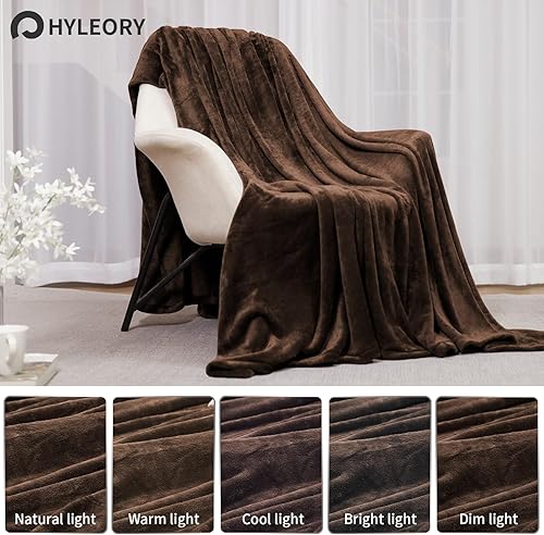 Miniatura 4 de Manta de forro polar tamaño individual, color marrón, para sofá, cama, campamento, viajes, manta mullida y acogedora de felpa de 66 x 90 pulgadas,