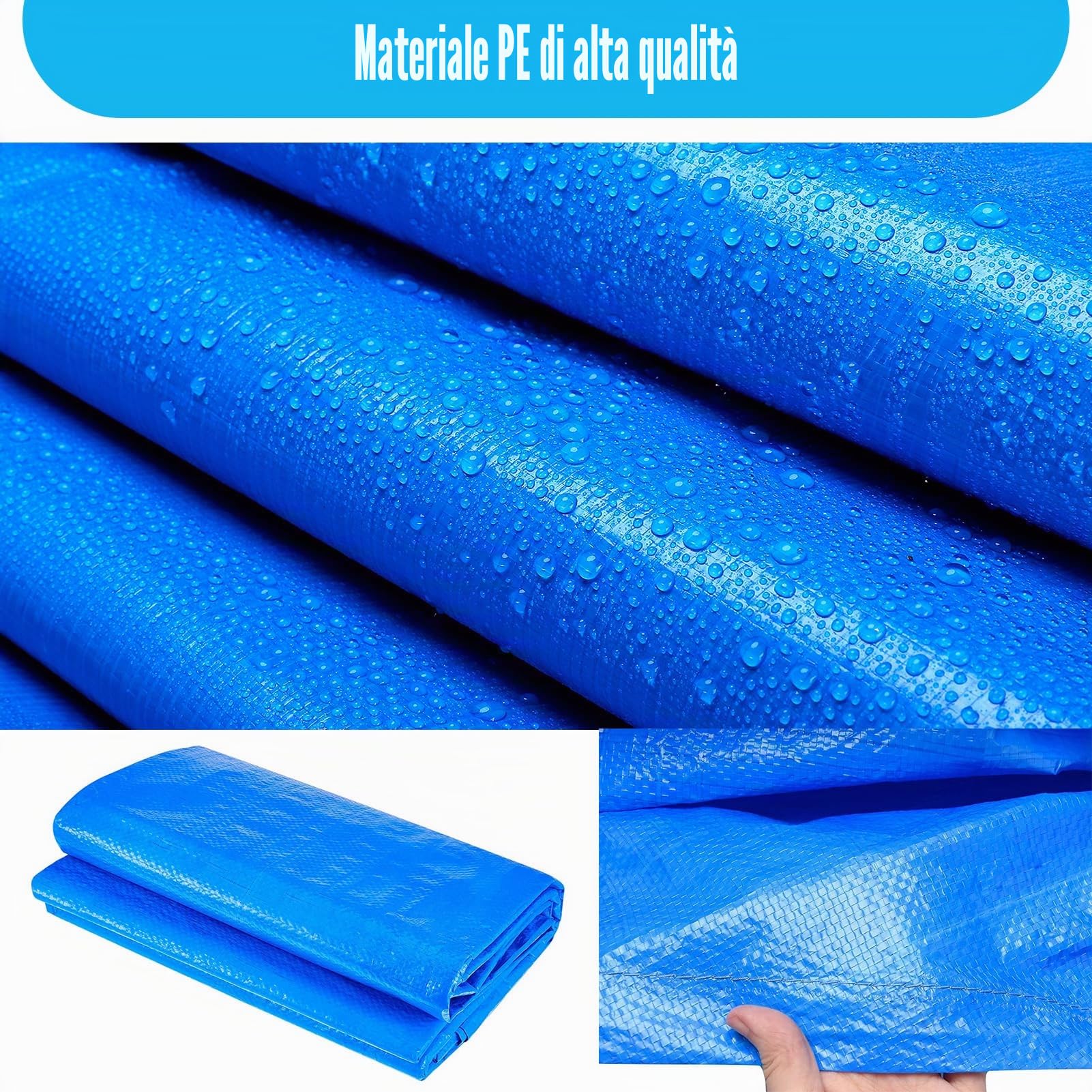 Telone per piscina rettangolare, 450 x 220 cm, rettangolare, spesso e resistente, per piscina con telaio rettangolare, antivento