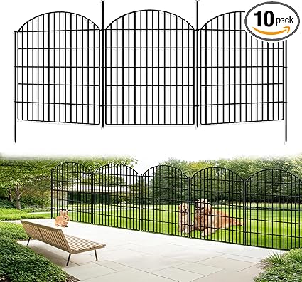 10 Panels No Dig Decorative Outdoor Garden Fence for Yard, 33in (H) x 22.31ft (L) Animal Barrier Fencing Rustproof Metal Panel Border for Dog, Rabbits Patio Camping Temporary Ground Stakes