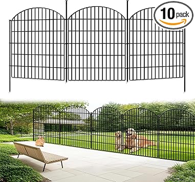 10 Panels No Dig Decorative Outdoor Garden Fence for Yard, 33in (H) x 22.31ft (L) Animal Barrier Fencing Rustproof Metal Panel Border for Dog, Rabbits Patio Camping Temporary Ground Stakes