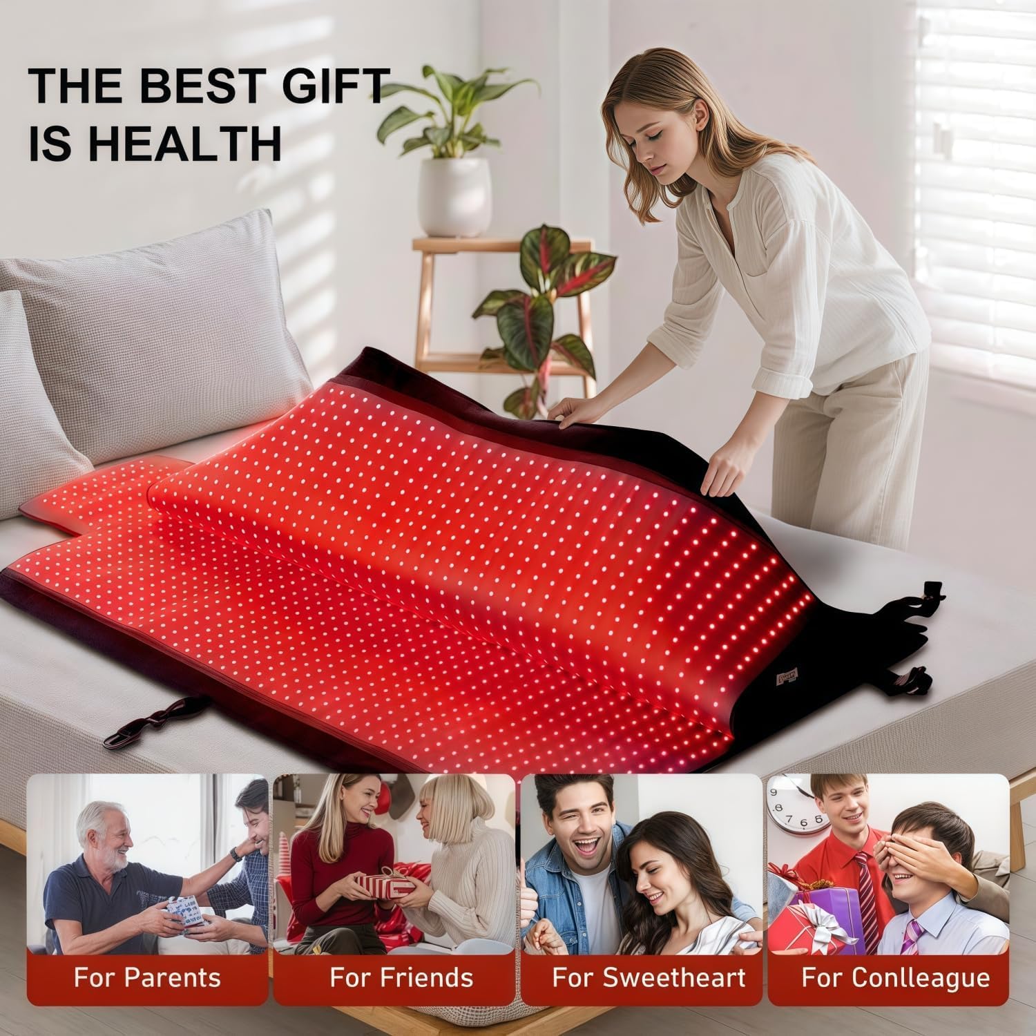 2026 Upgraded Dual Wavelength LED Beads 660nm&850nm Red Light Therapy Blanket Full Body, Used to Face and Body Pain Relief Skin Health Personal Care, 75" x 34'' (Black) - Image 4
