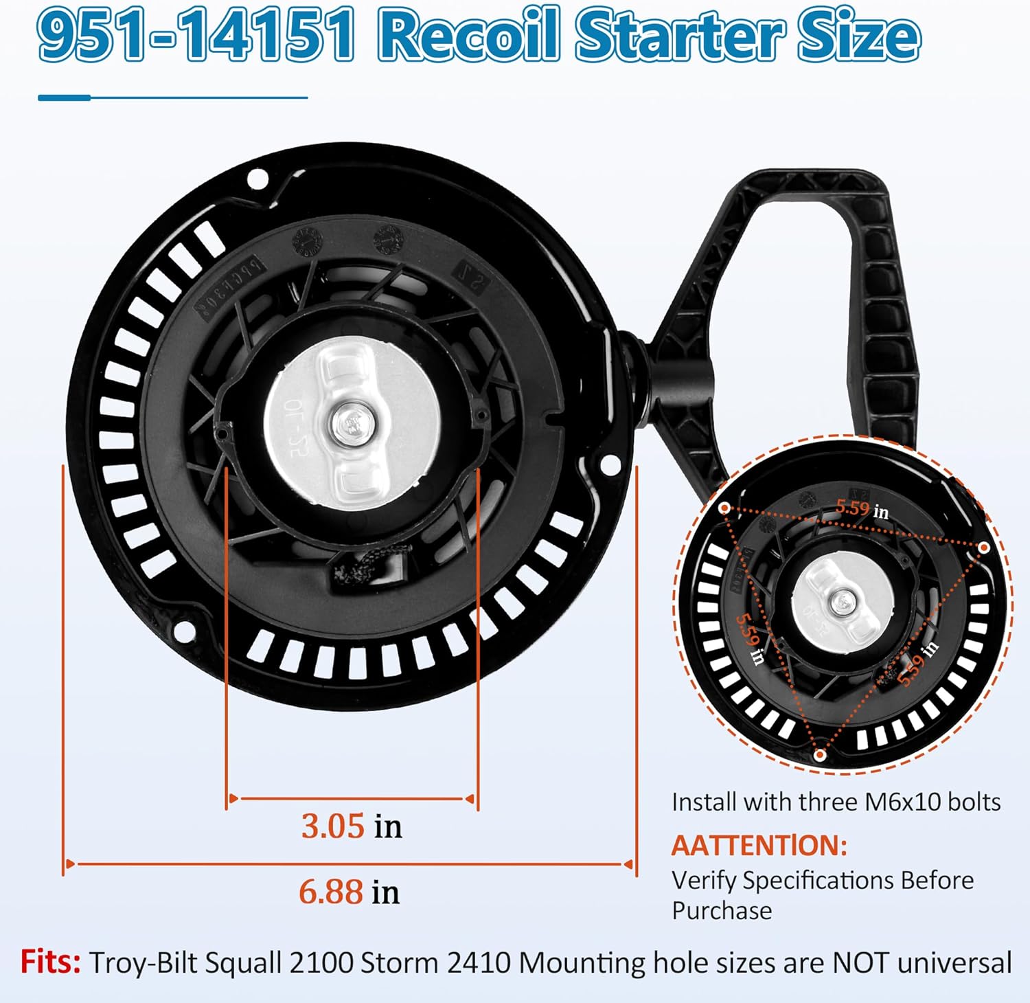 951-14151 Recoil Starter Assembly Compatible with MTD 951-10658 751-14151 Troy Bilt Squall 2100 Storm 2410 2420 2620 2690 2690XP 5024 Snow Blower, Craftsman Yard Machines Cub Cad et 208cc Engine