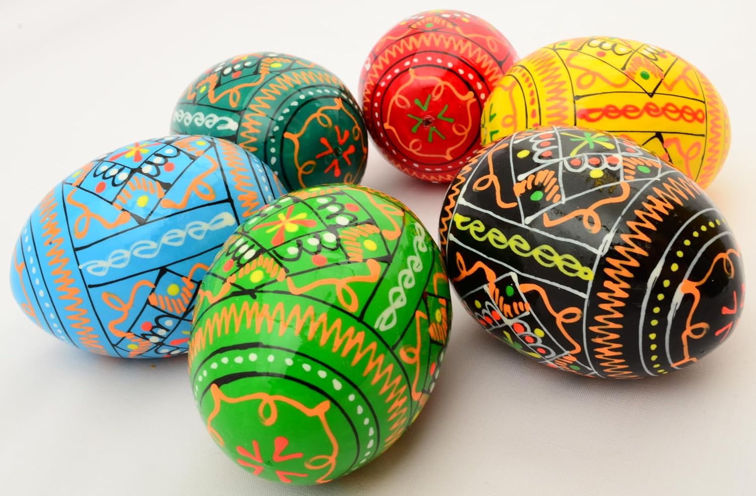 Easter Painted Eggs Wooden Ukrainian Pysanky Pysanka. Polish Pisanki. Czech Kraslice. Set of 6