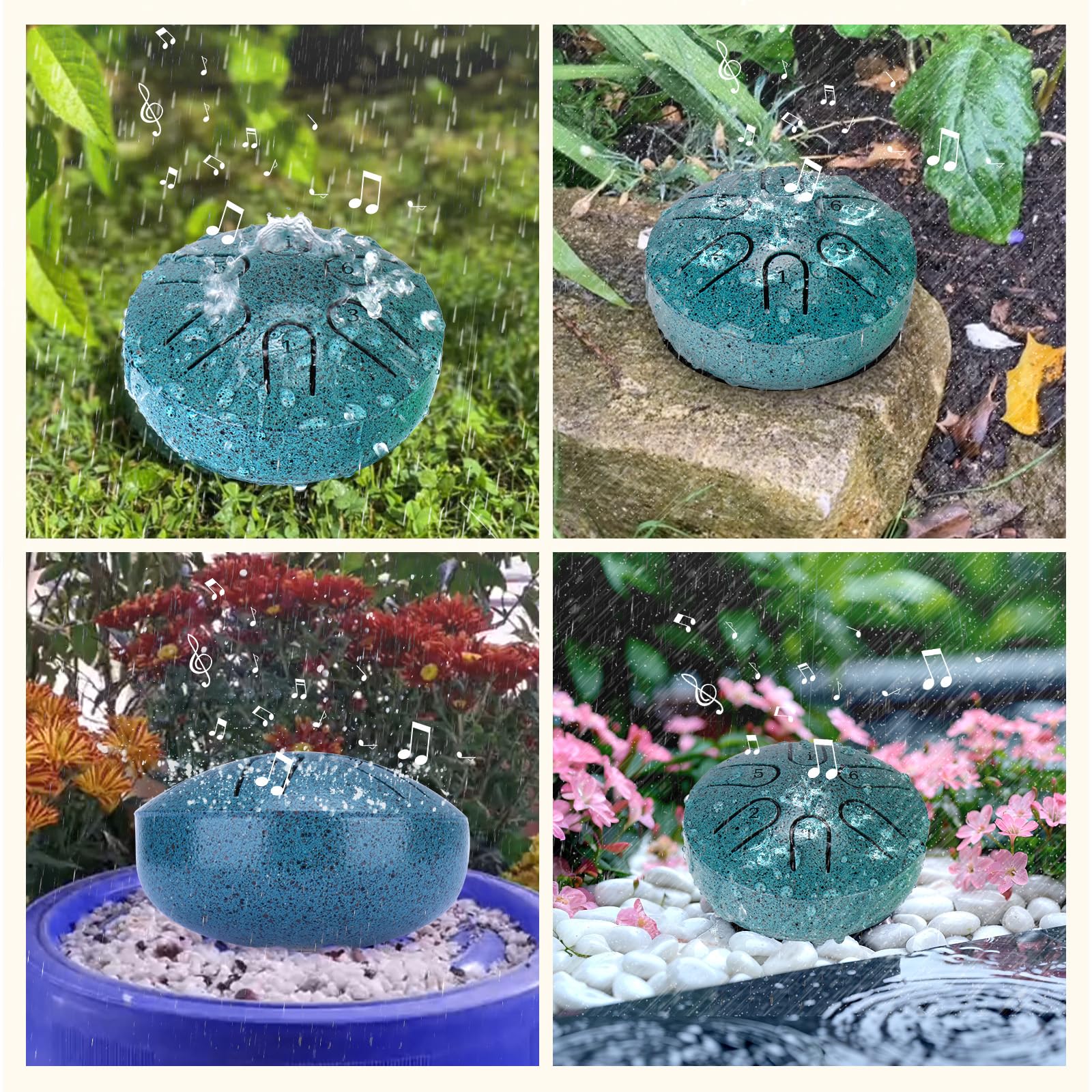 BABORUI, Regentrommel für den Garten im Freien, verbesserte Regentrommel ohne Staunässe für draußen, wenn es regnet, 7,6 cm, 6 Töne