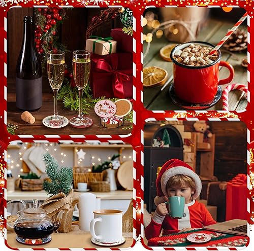 Miniatura 6 de 12 posavasos de arte de diamantes de Navidad, clásicos elementos navideños, posavasos de pintura de diamante con soporte, kit de pintura de