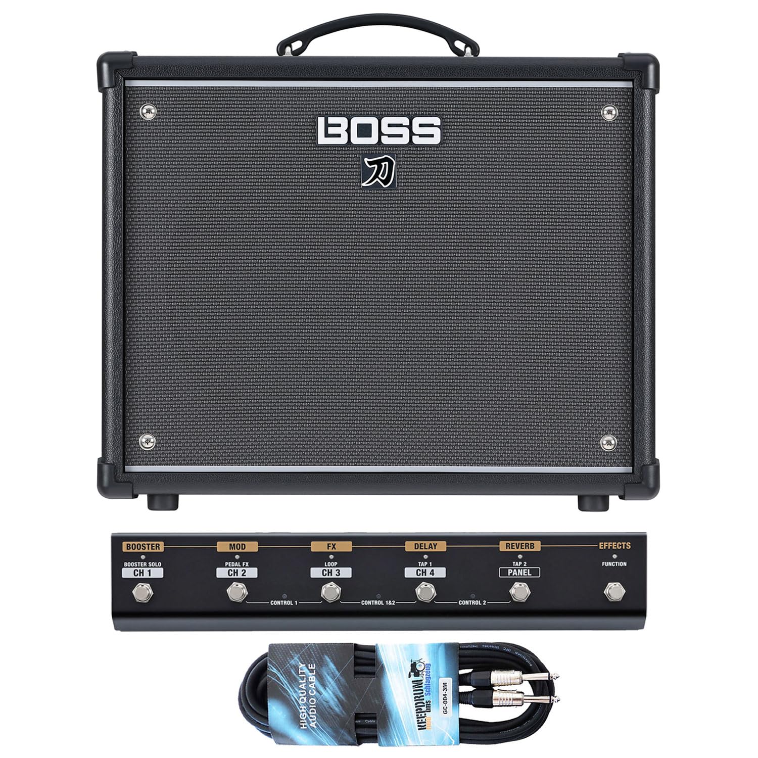 Boss Katana 50 EX Gen 3 - Amplificatore per chitarra Combo con interruttore a pedale GA-FC EX e cavo jack keepdrum