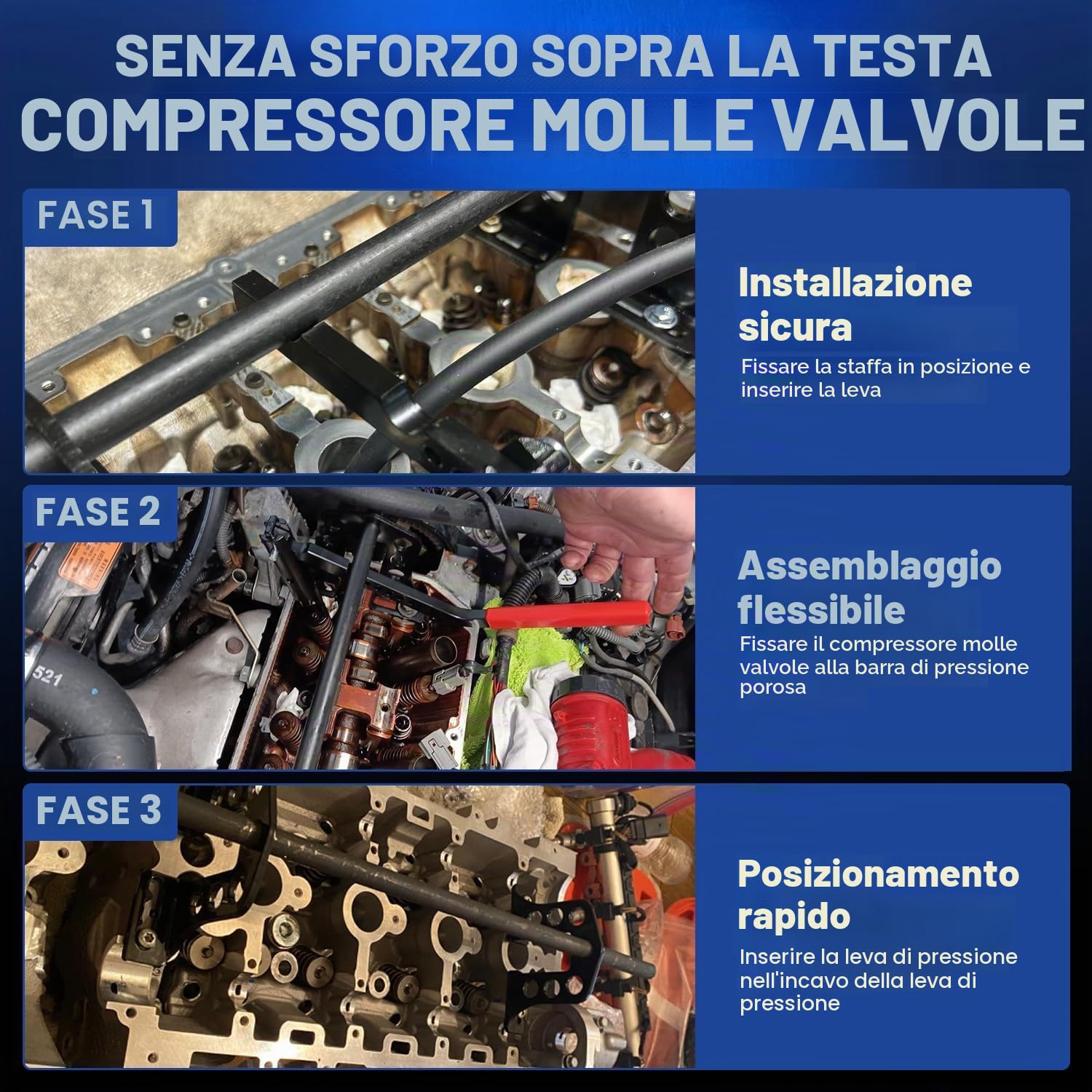 FreeTec Compressore Molle valvole - Motori Benzina/Diesel con 8, 16, 24 valvole