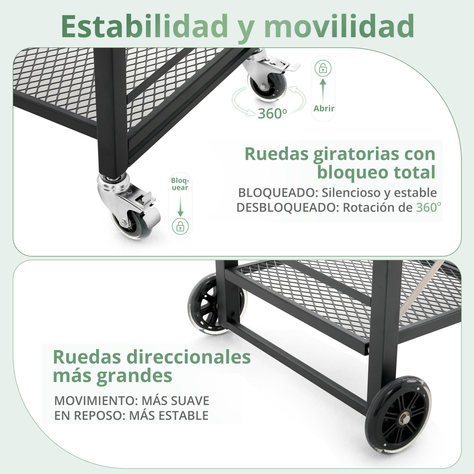 LUE BONA Mesa de Barbacoa con 2 Niveles,Carro de Barbacoa con 4 Ruedas Cerradas,Postre Exterior para Barbacoa con Ganchos y Estante,Carrito de Comedor para Cocinas,Barbacoas,Fiestas,47x70x86 cm,Negro
