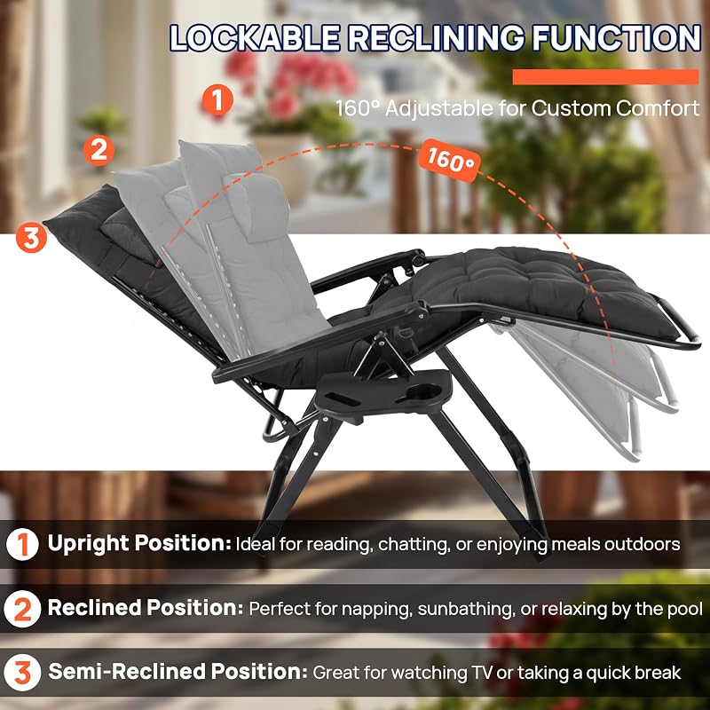 Alpen Oversized Zero Gravity Chair, Portable Patio Lounge Recliner, Black image 4