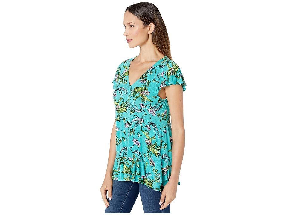 

Vintage America Melanie Faux Wrap Top (Sea Green Combo) Women's Clothing, Blue