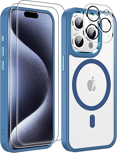 MOZOTER Funda magnética 6 en 1 para iPhone 15 Pro, compatible con MagSafe, antiamarilleamiento, delgada, a prueba de golpes, cargador de batería,