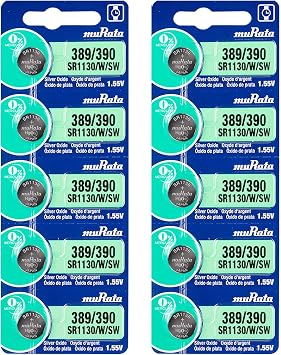 Murata 389/390 Battery SR1130/W/SW 1.55V Silver Oxide Watch Button Cell 10 Batteries