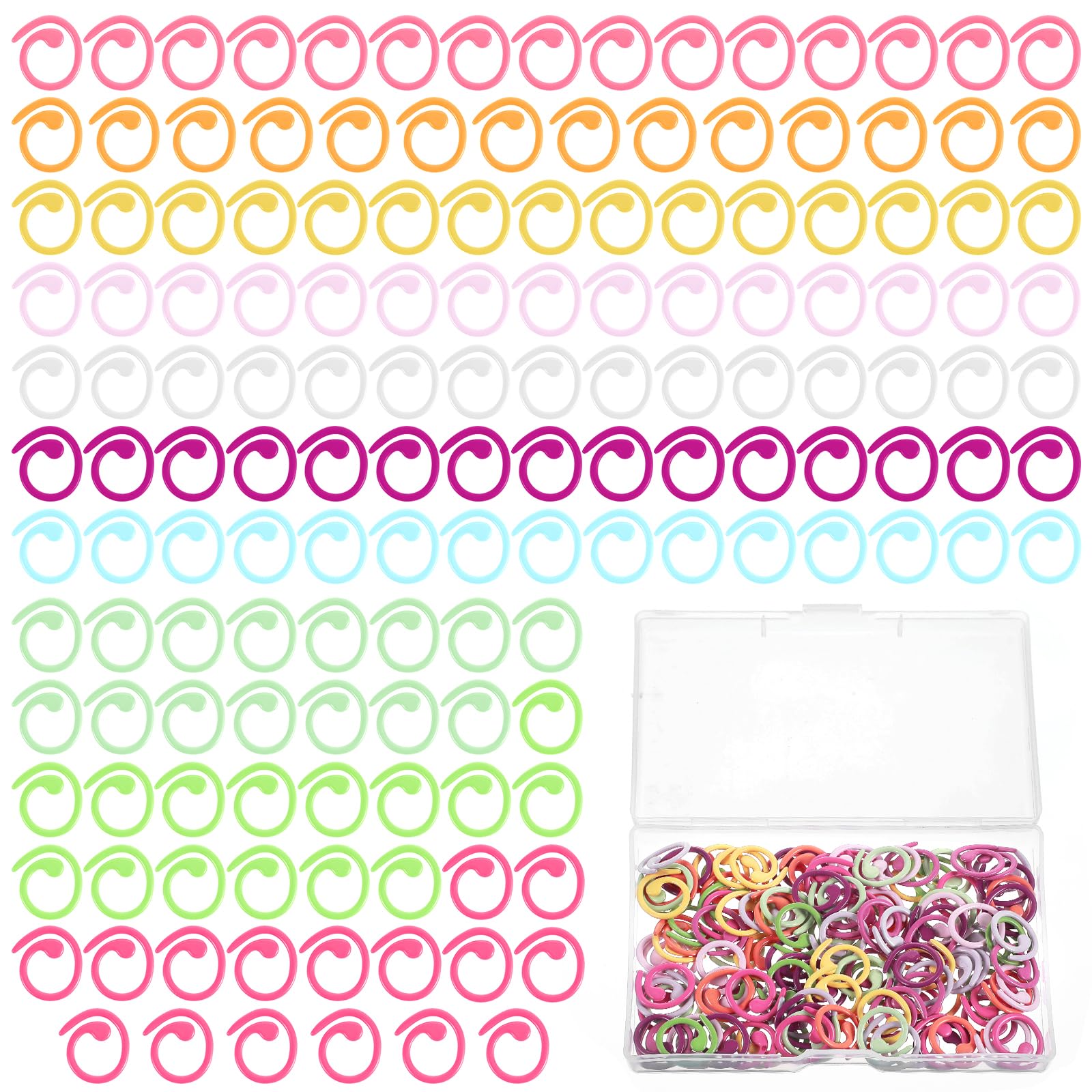 150Pcs Metal Stitch Markers, Spiral-Shaped Spiral Stitch Markers, Crochet Marker with Storage Box for DIY and Craft Sewing（10Color）