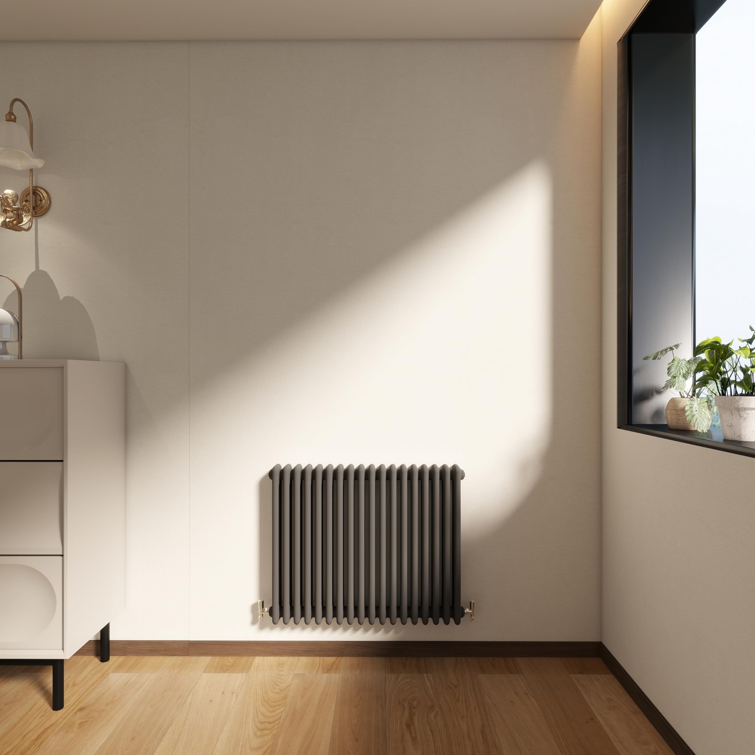 Horizontal Traditional 3 Column Cast Iron Radiator, 600x830mm Anthracite Designer Cast Iron Rads, Radiators Wall Mounted Heater for Bedroom/Living Room, Central Heating Grey Radiator, Modern Radiator